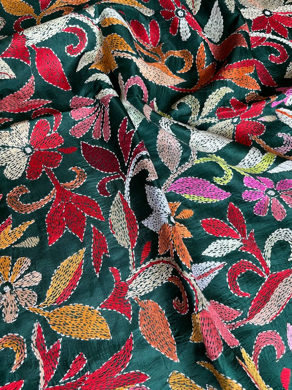 Kantha Hand Embroidary Full Work Pure Banglore Silk Dupatta. (With Silk Mark)