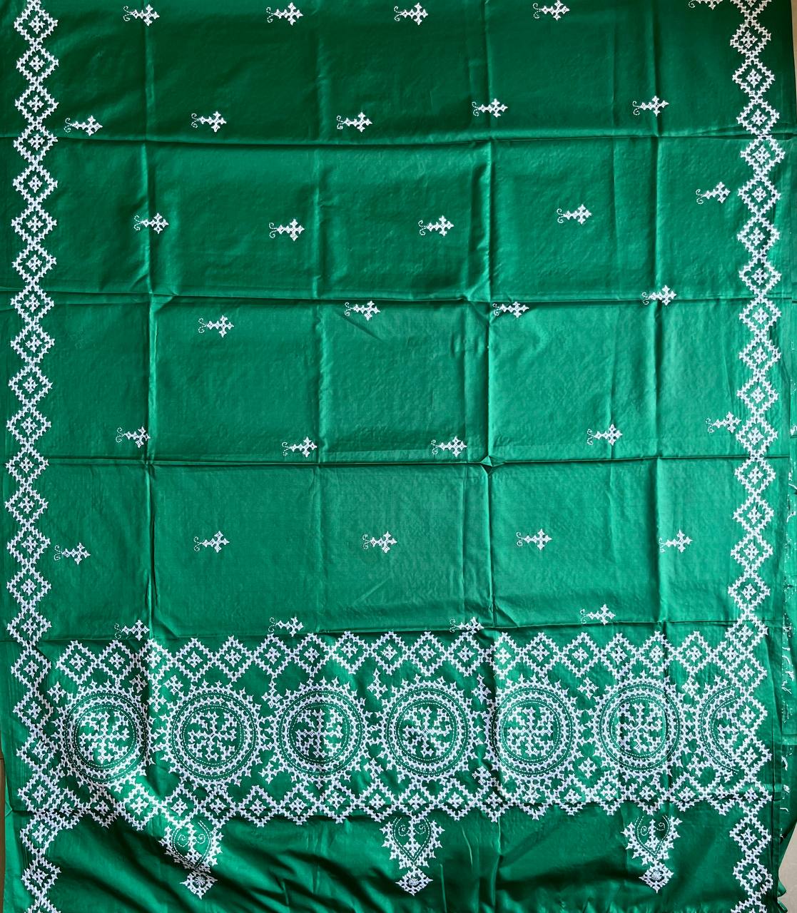 Kutch Hand Embroidered Blended Banglore Silk Dupatta Green