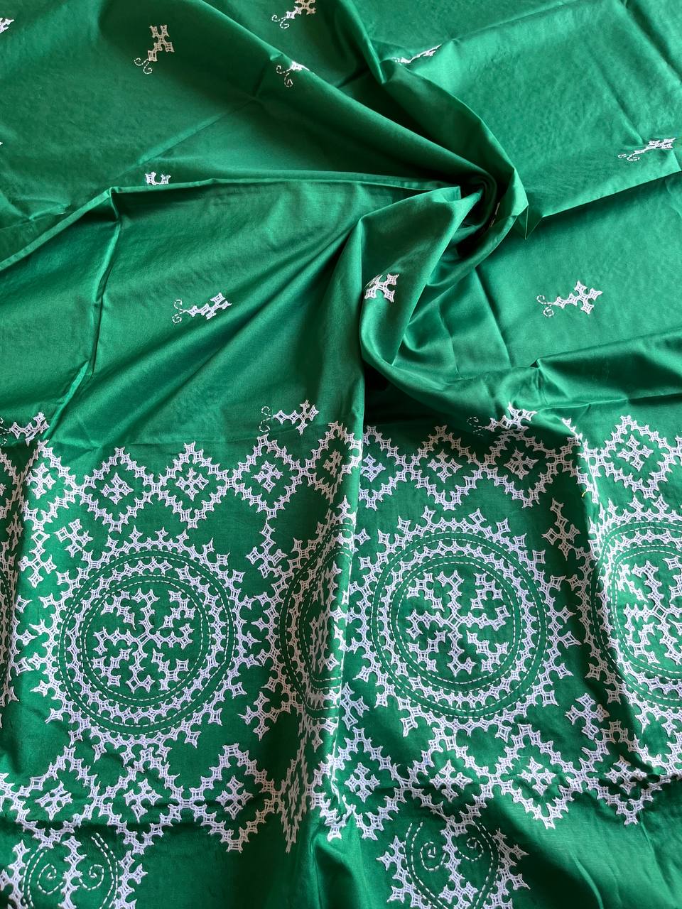 Kutch Hand Embroidered Blended Banglore Silk Dupatta Green