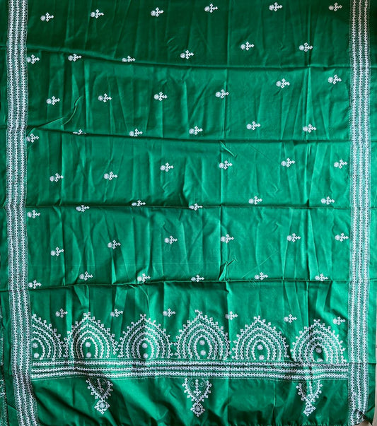 Kutch Hand Embroidered Blended Banglore Silk Dupatta Green