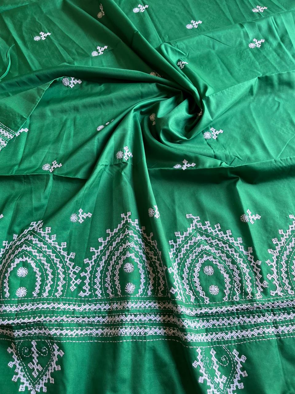 Kutch Hand Embroidered Blended Banglore Silk Dupatta Green