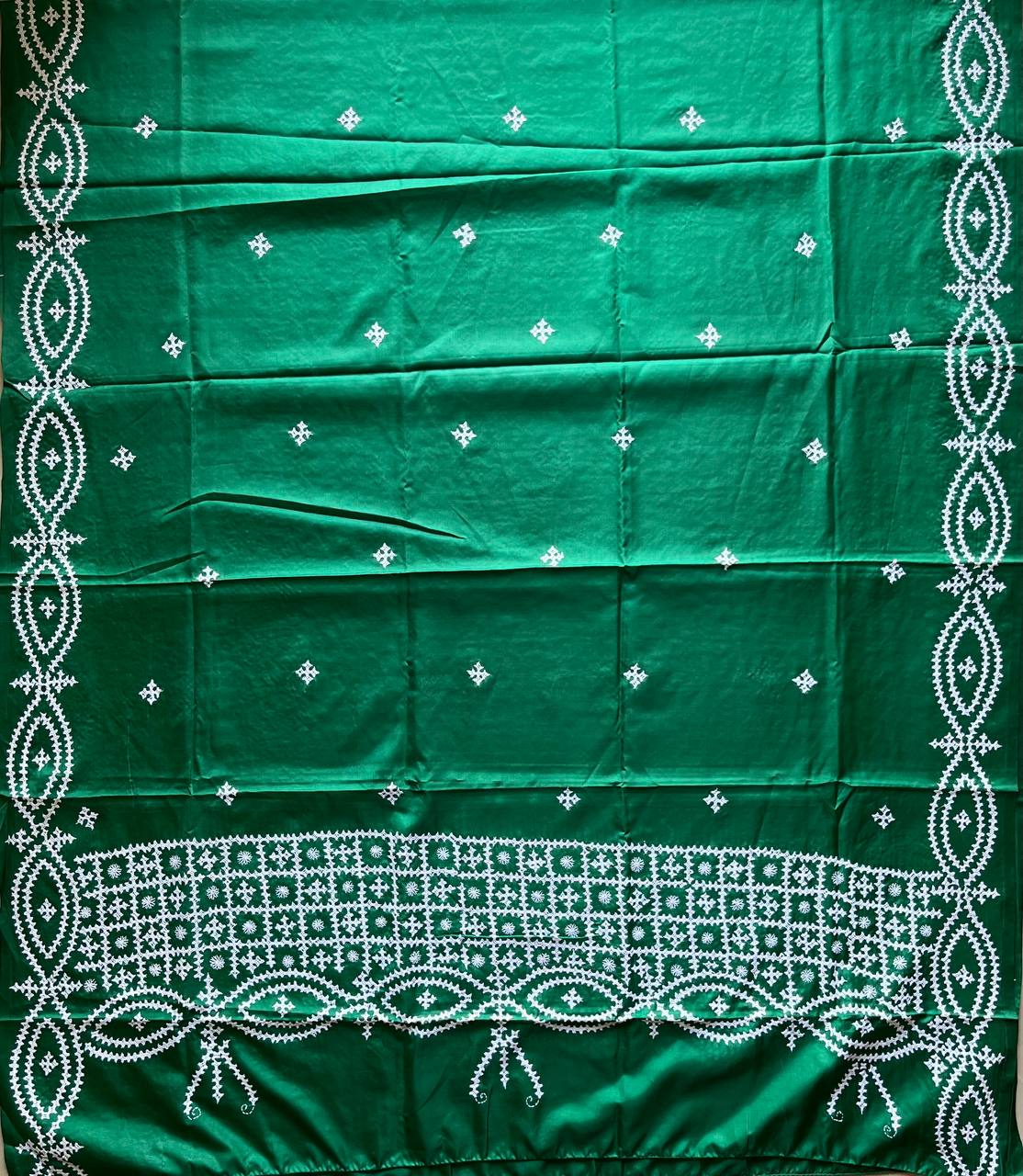 Kutch Hand Embroidered Blended Banglore Silk Dupatta Green