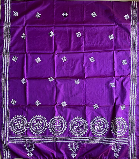 Kutch Hand Embroidered Blended Banglore Silk Dupatta Purple