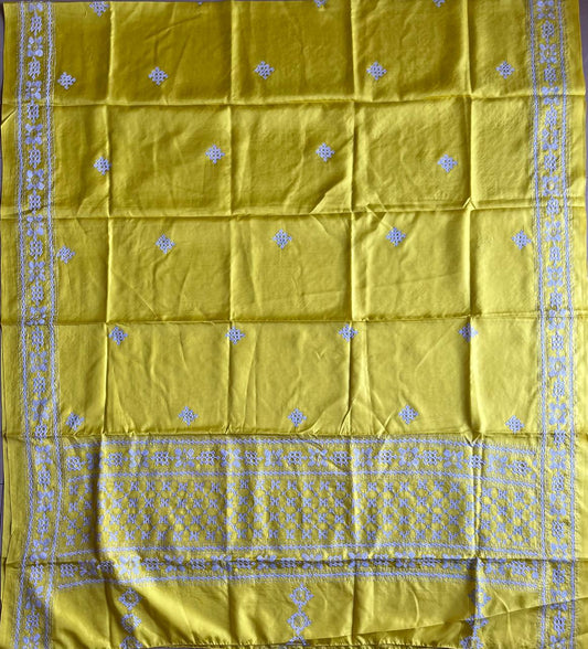 Kutch Hand Embroidered Blended Banglore Silk Dupatta Yellow