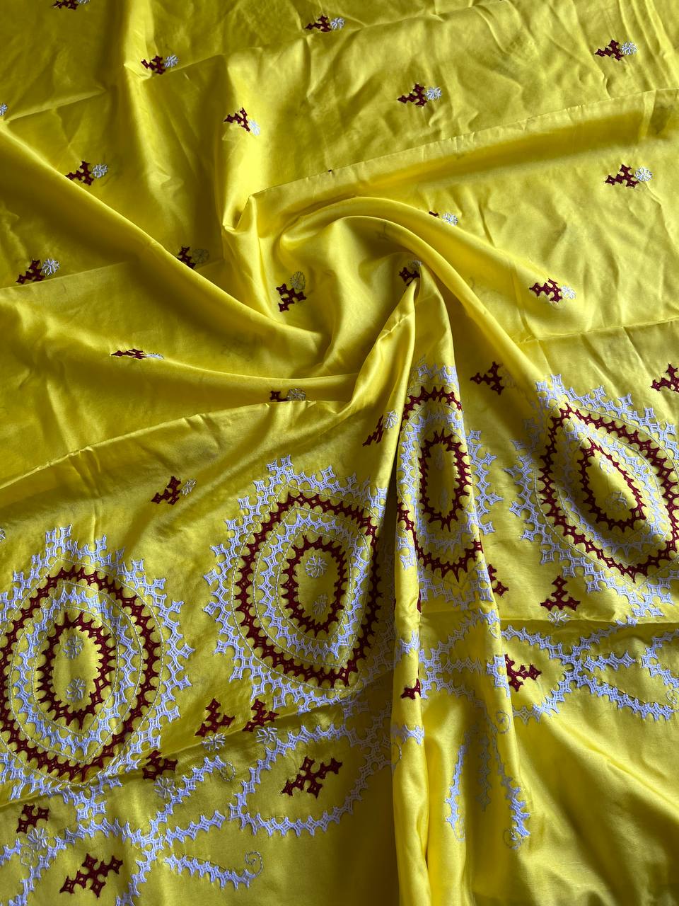 Kutch Hand Embroidered Blended Banglore Silk Dupatta Yellow