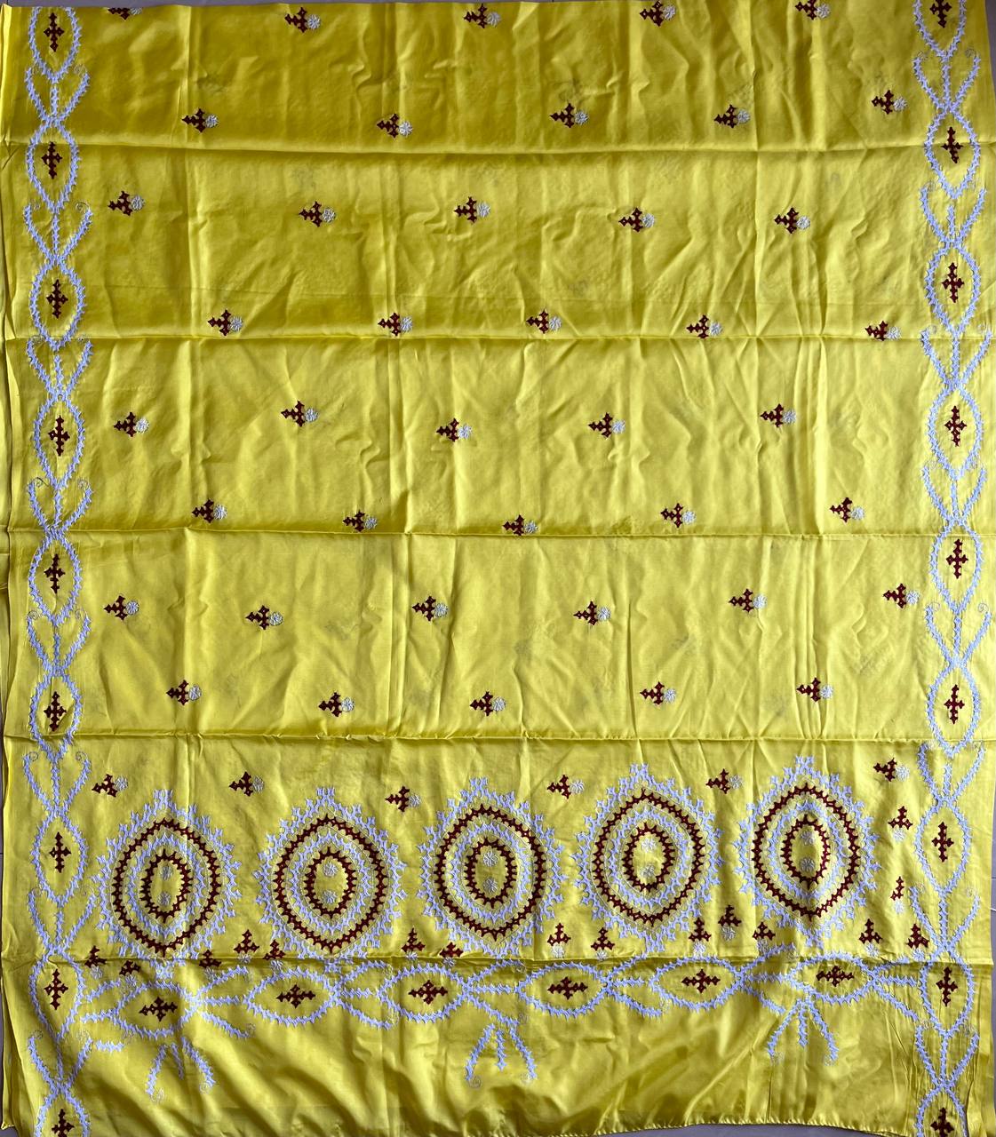 Kutch Hand Embroidered Blended Banglore Silk Dupatta Yellow