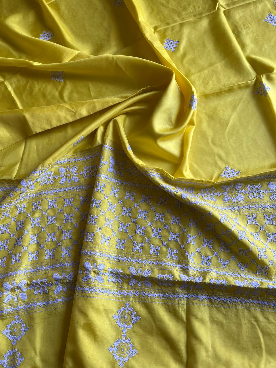 Kutch Hand Embroidered Blended Banglore Silk Dupatta Yellow