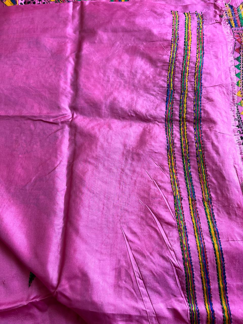 Pink Kantha Hand Embroidered Art Silk Saree With Blouse