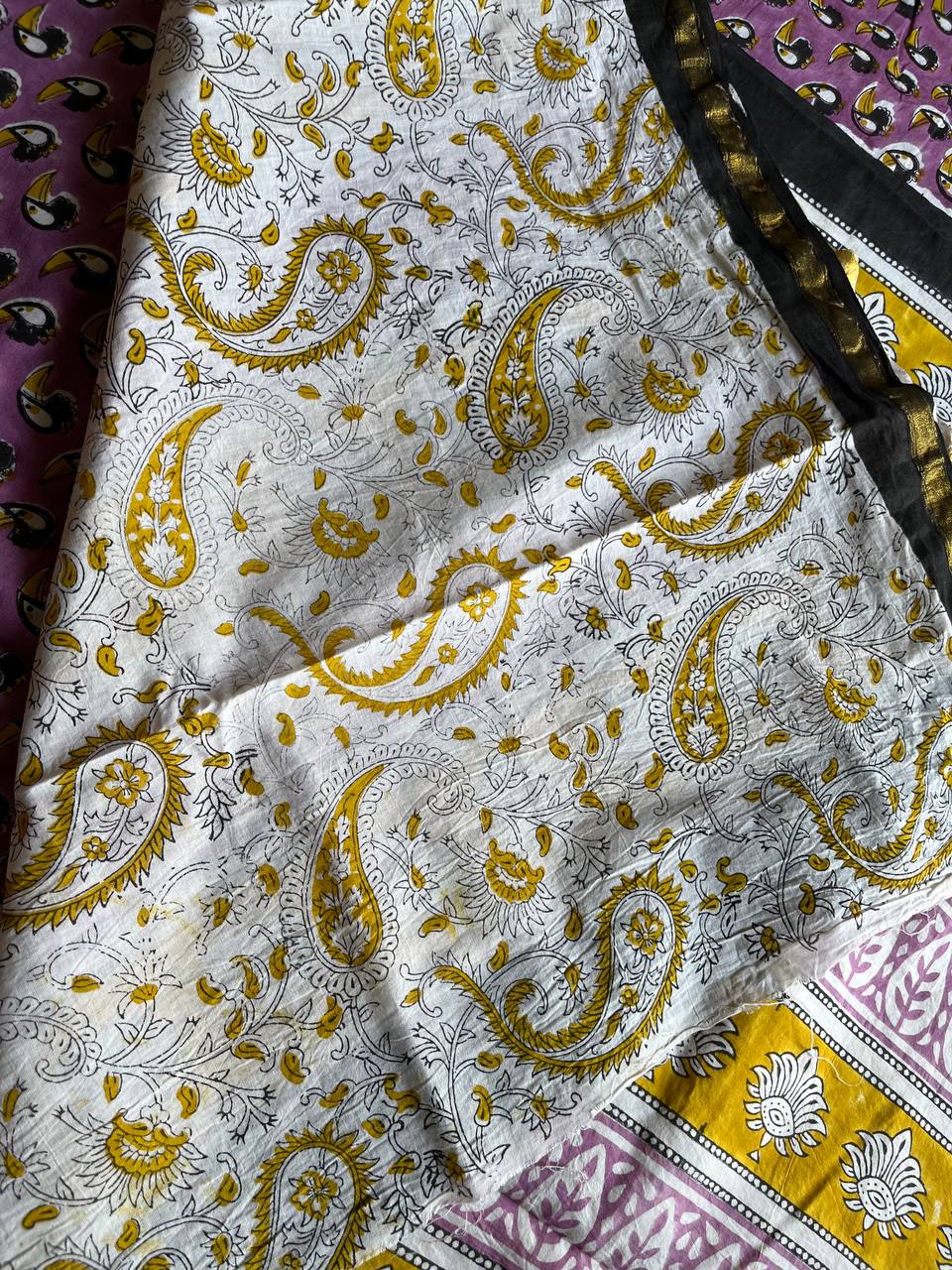 Handblock Printed Natural Dye Mulmul Cotton Saree