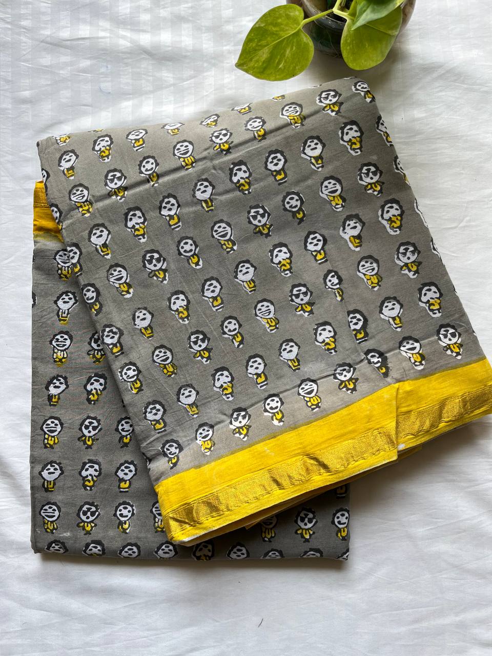 Handblock Printed Natural Dye Mulmul Cotton Saree