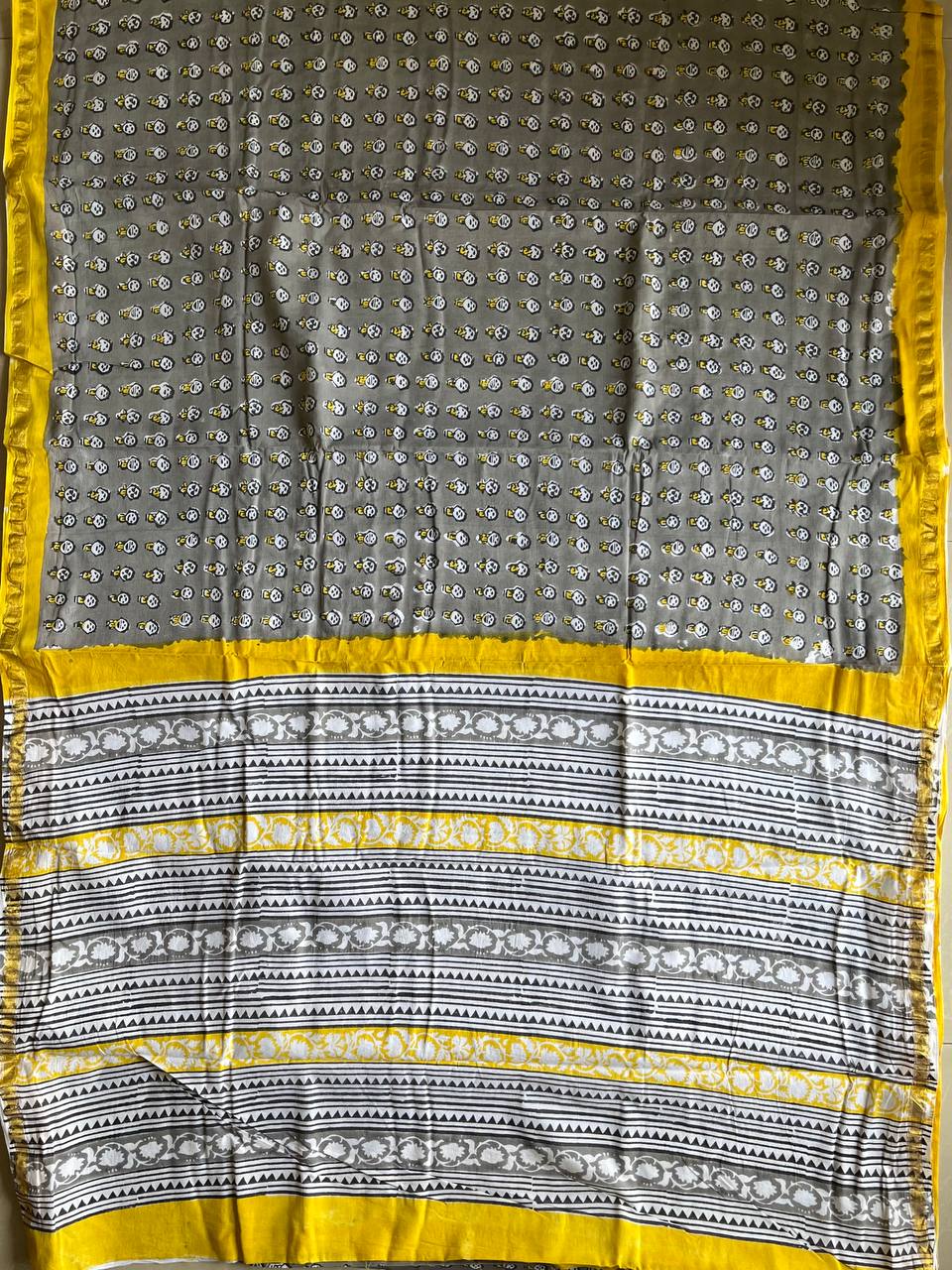 Handblock Printed Natural Dye Mulmul Cotton Saree