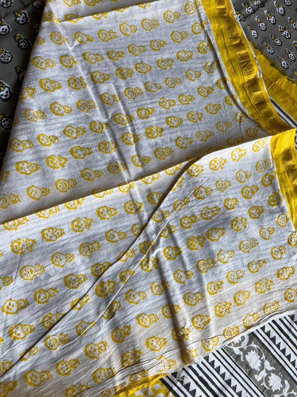 Handblock Printed Natural Dye Mulmul Cotton Saree