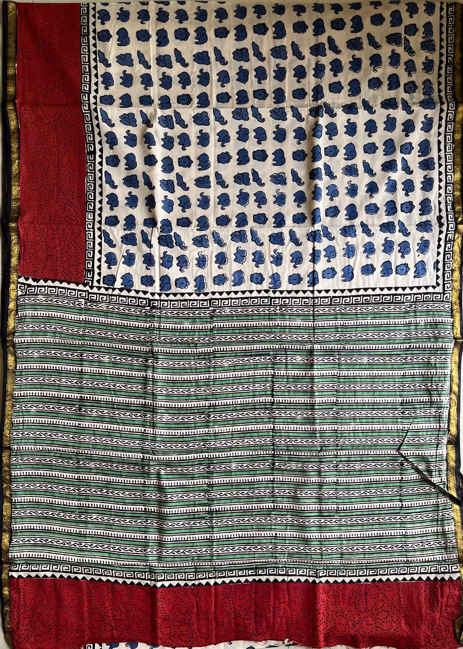 Handblock Printed Natural Dye Mulmul Cotton Saree