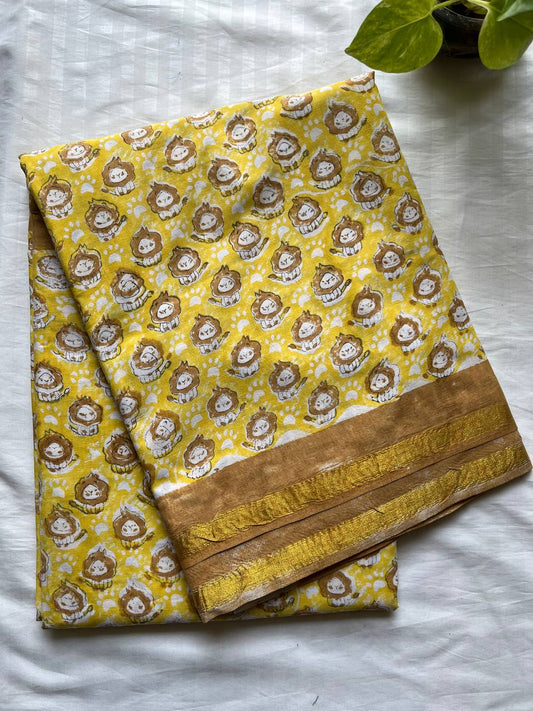 Handblock Printed Natural Dye Mulmul Cotton Saree