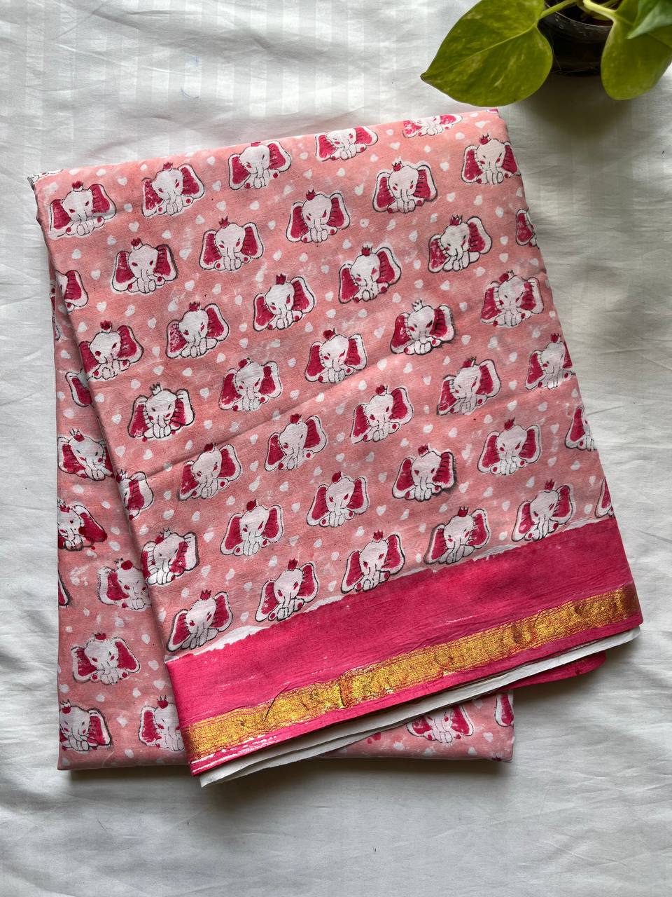 Handblock Printed Natural Dye Mulmul Cotton Saree