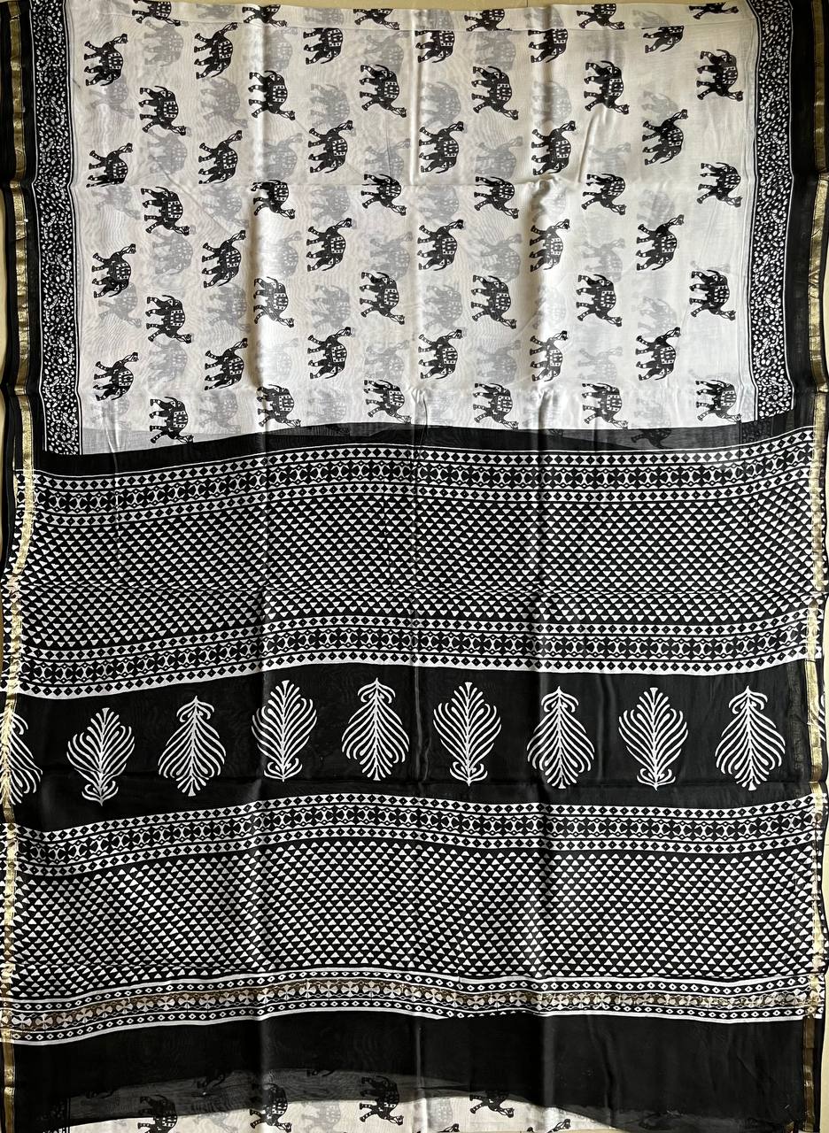 Handblock Printed Chanderi Saree