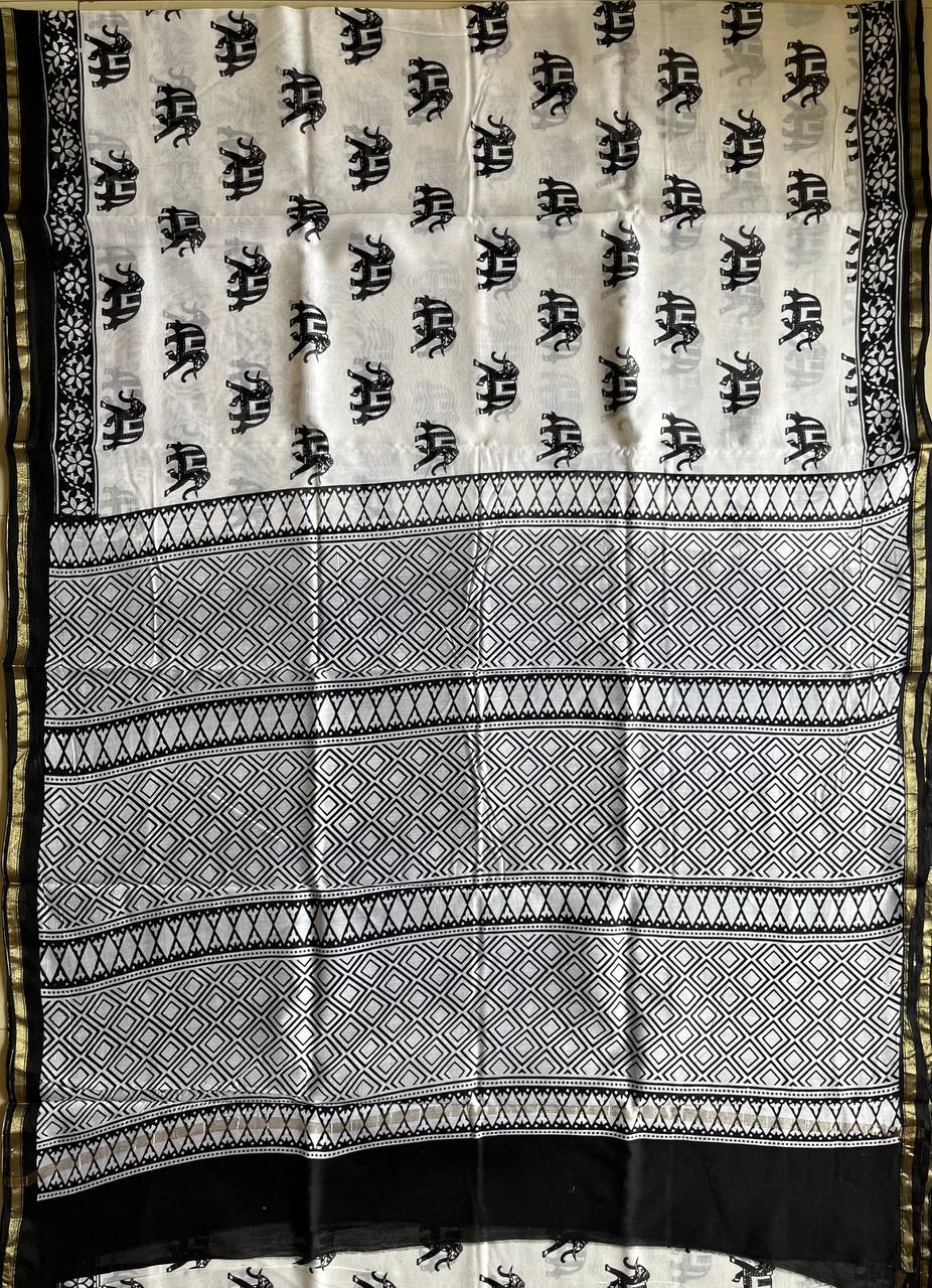 Handblock Printed Chanderi Saree