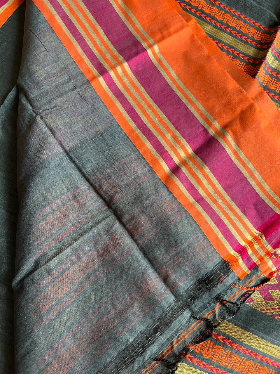 Handspun Mercerized Cotton Saree (Handloom Marked) - Black