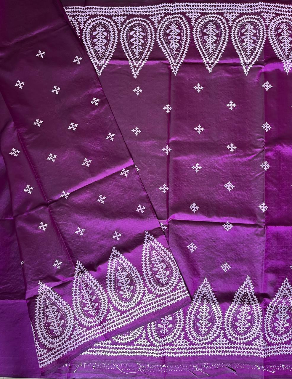 Purple Kutch Hand Embroidered Pure Banglore Silk Saree – (Silk Marked)