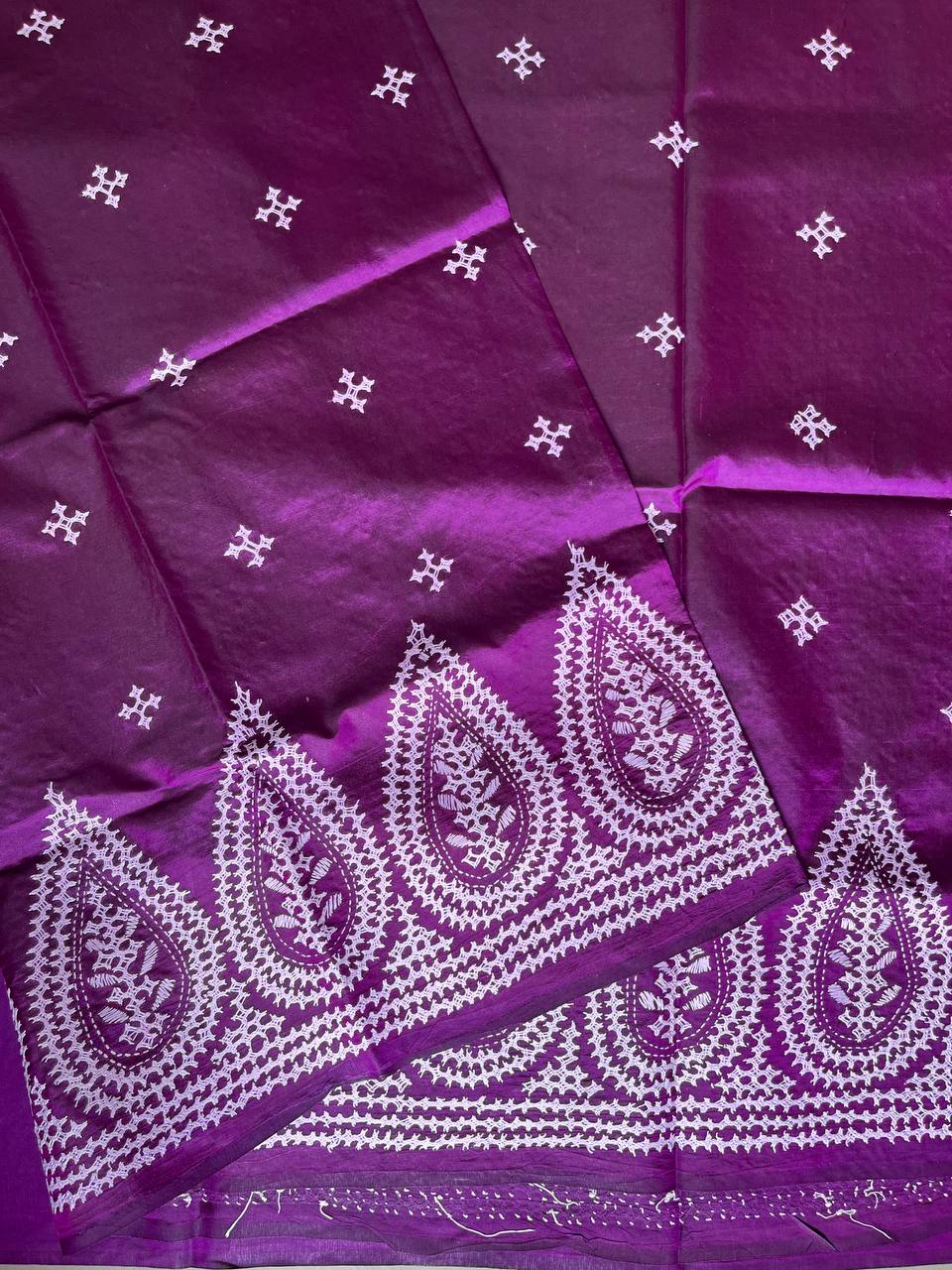 Purple Kutch Hand Embroidered Pure Banglore Silk Saree – (Silk Marked)