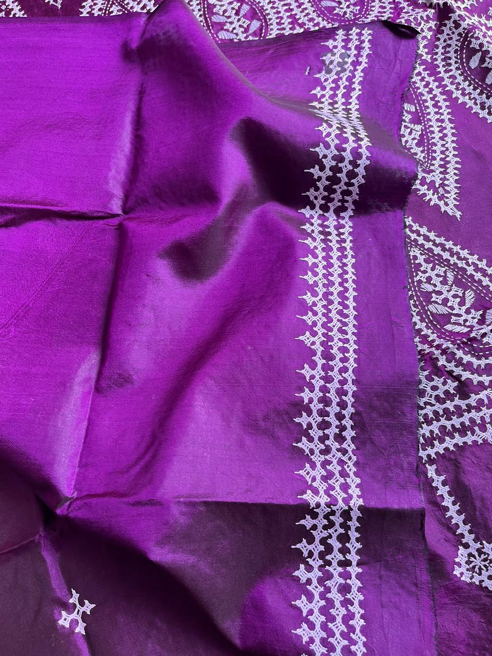 Purple Kutch Hand Embroidered Pure Banglore Silk Saree – (Silk Marked)