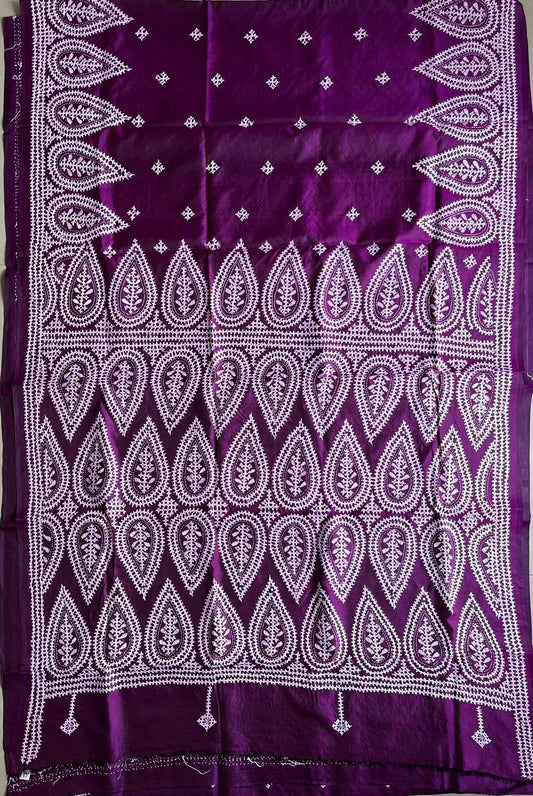 Purple Kutch Hand Embroidered Pure Banglore Silk Saree – (Silk Marked)