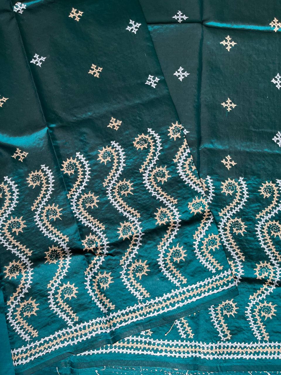 Kutch Hand Embroidered Pure Banglore Silk Saree – (Silk Marked)