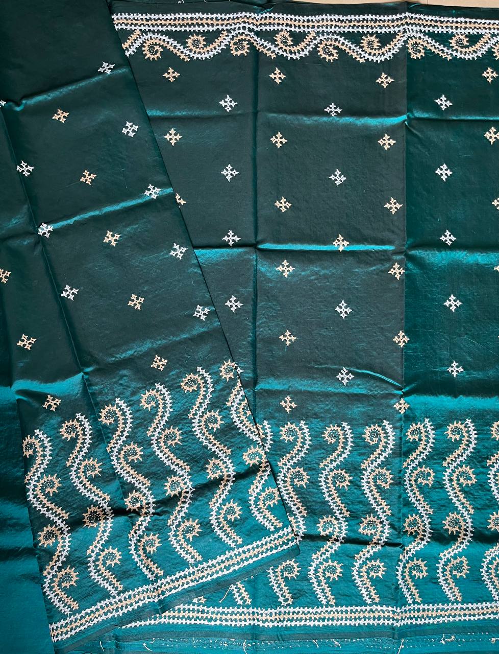 Kutch Hand Embroidered Pure Banglore Silk Saree – (Silk Marked)