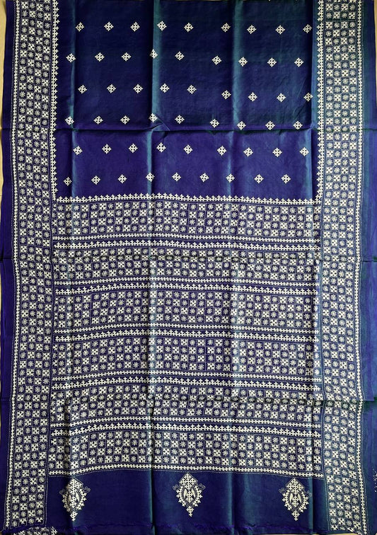 Royal Blue Kutch Hand Embroidered Pure Banglore Silk Saree – (Silk Marked)