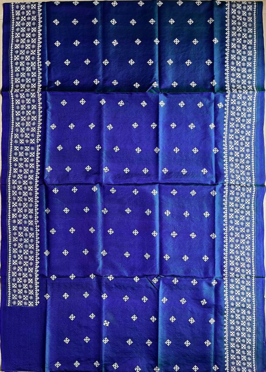 Royal Blue Kutch Hand Embroidered Pure Banglore Silk Saree – (Silk Marked)