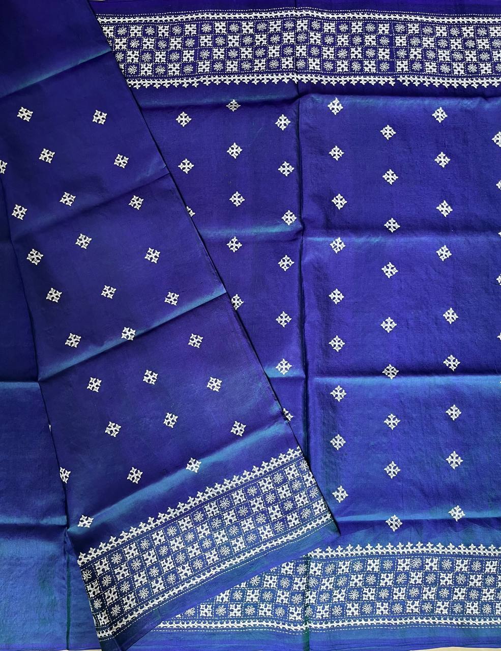 Royal Blue Kutch Hand Embroidered Pure Banglore Silk Saree – (Silk Marked)