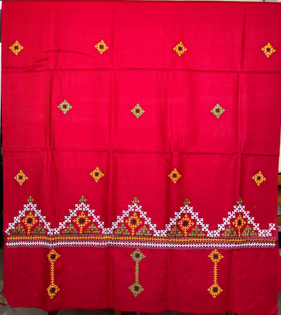 Gujrati Stitch Hand Embroidered Woollen Warm Shawl (Red))