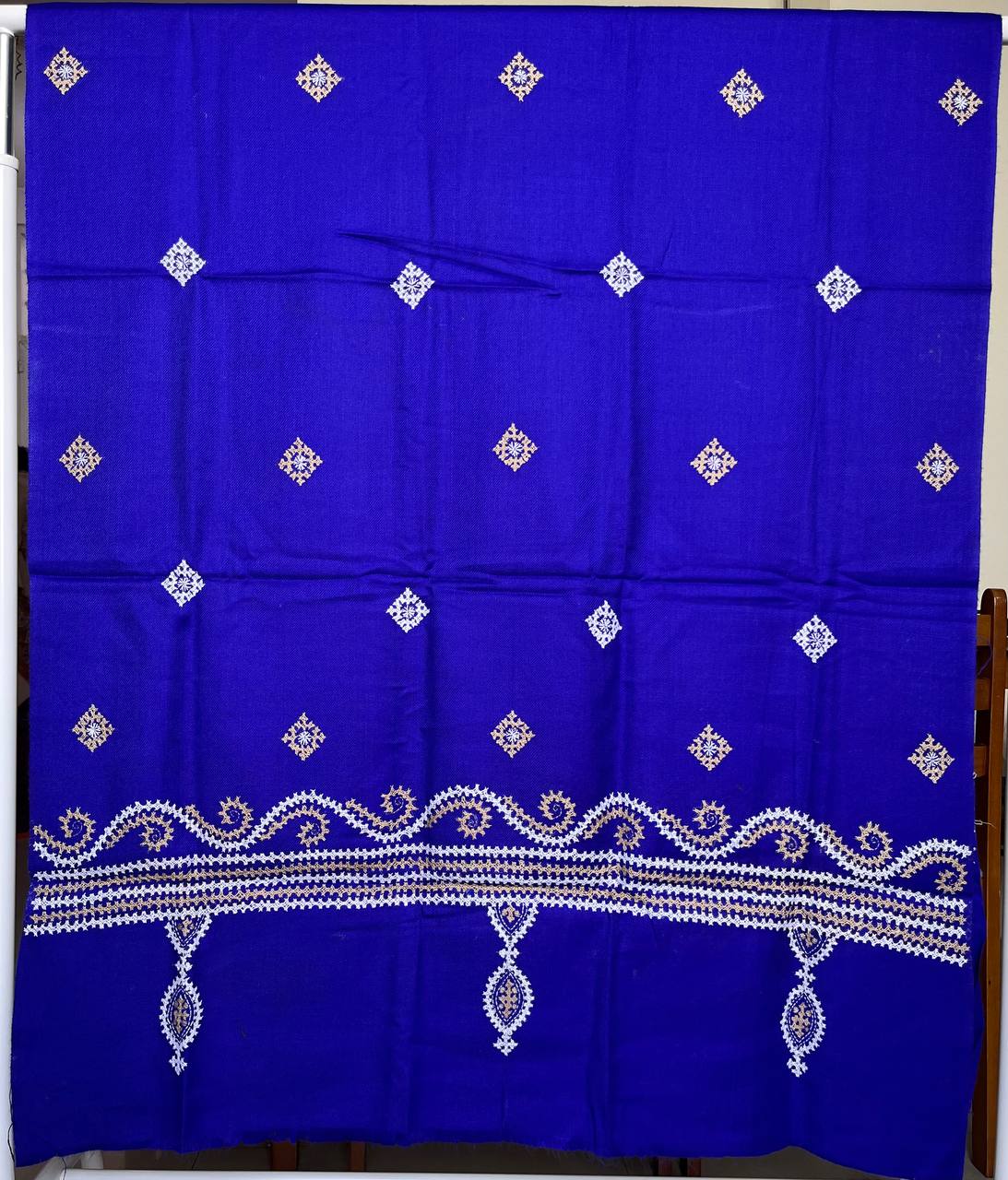 Gujrati Stitch Hand Embroidered Woollen Warm Shawl (Purple)