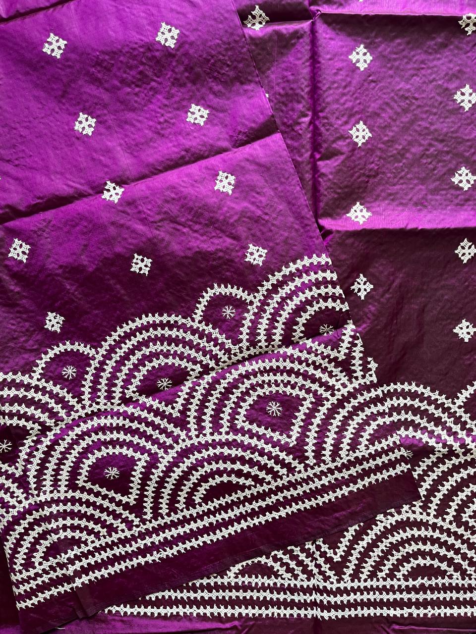 Purple Kutch Hand Embroidered Pure Banglore Silk Saree – (Silk Marked)