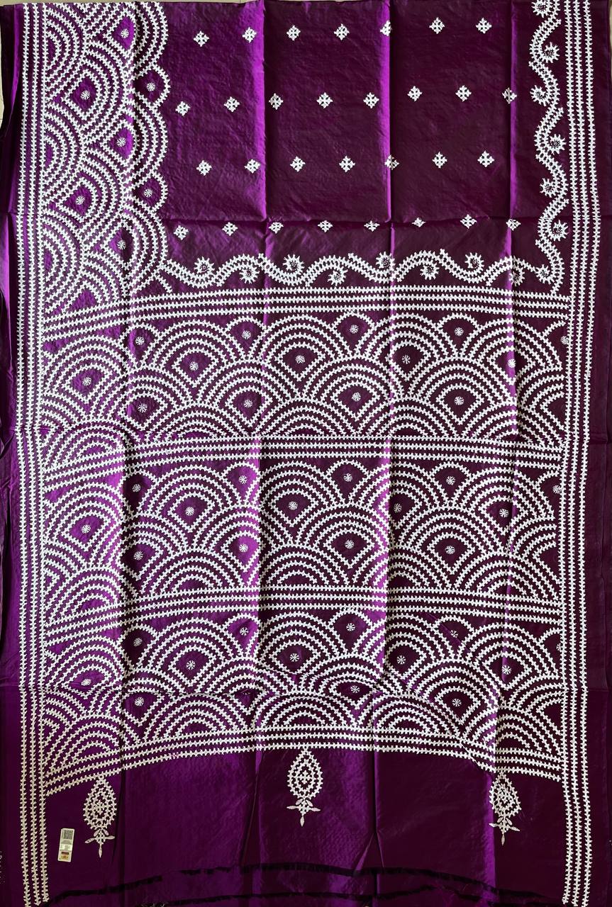 Purple Kutch Hand Embroidered Pure Banglore Silk Saree – (Silk Marked)