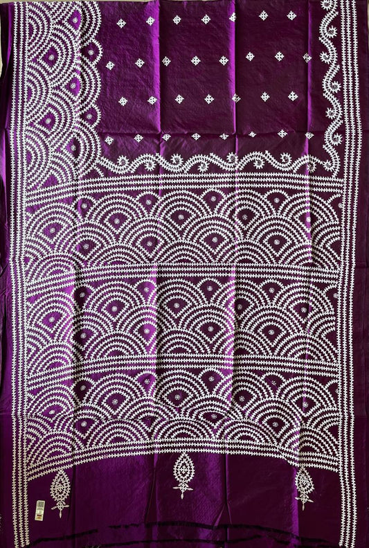 Purple Kutch Hand Embroidered Pure Banglore Silk Saree – (Silk Marked)