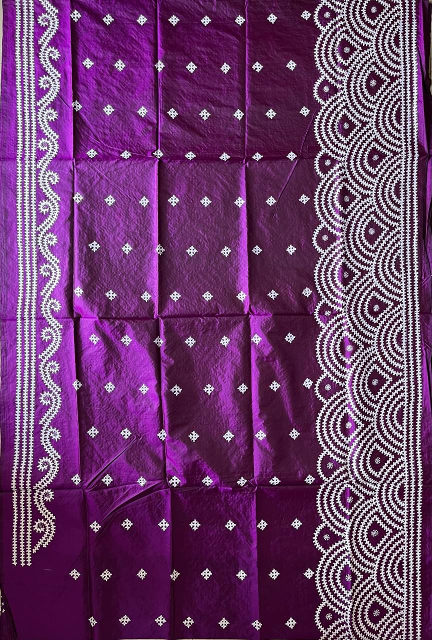 Purple Kutch Hand Embroidered Pure Banglore Silk Saree – (Silk Marked)