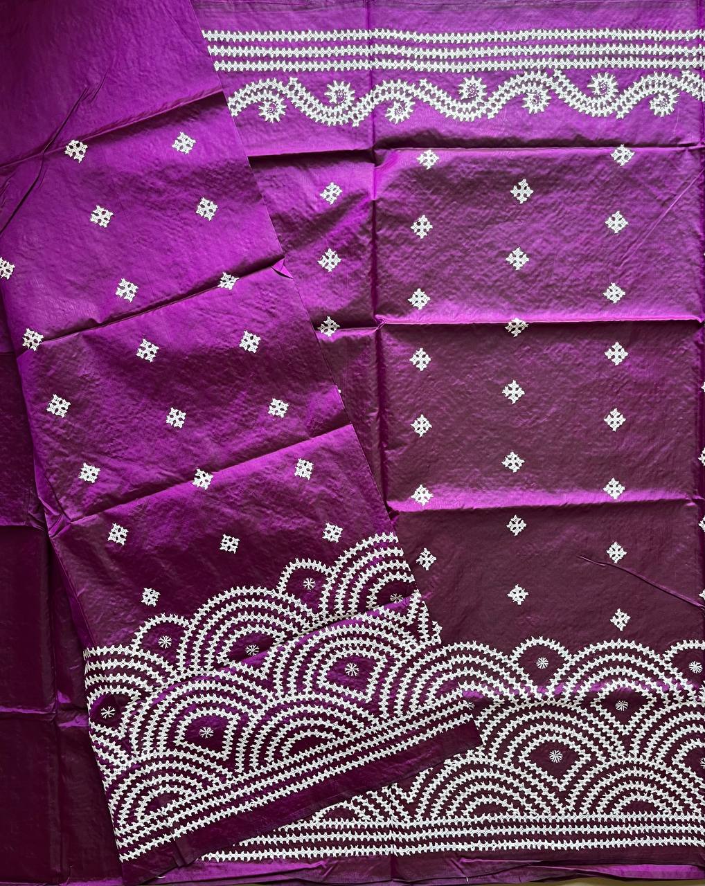 Purple Kutch Hand Embroidered Pure Banglore Silk Saree – (Silk Marked)