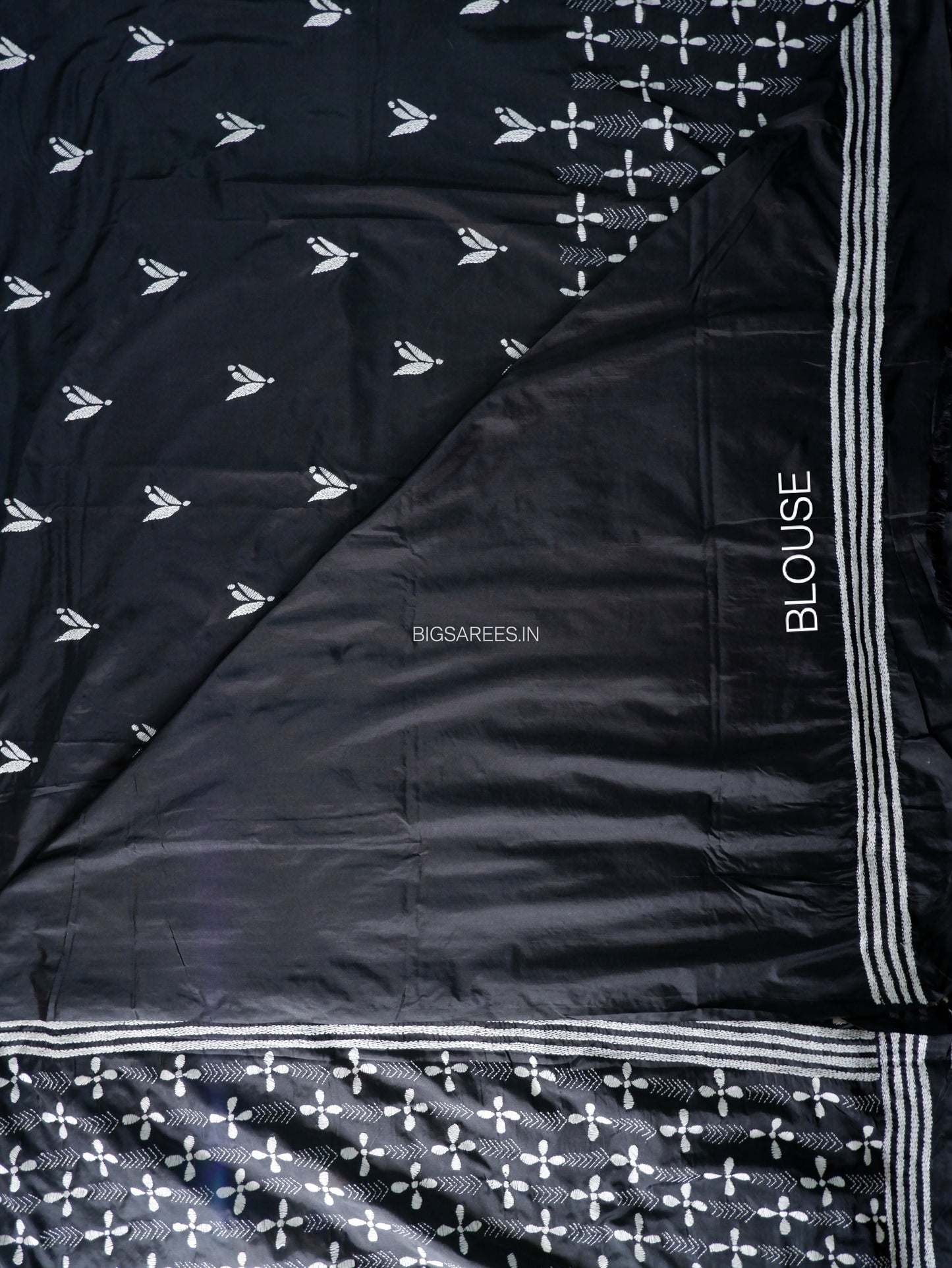 Kantha Stitch Hand Embroidered Saree| Blended Bangalore Silk / Art Silk | Black