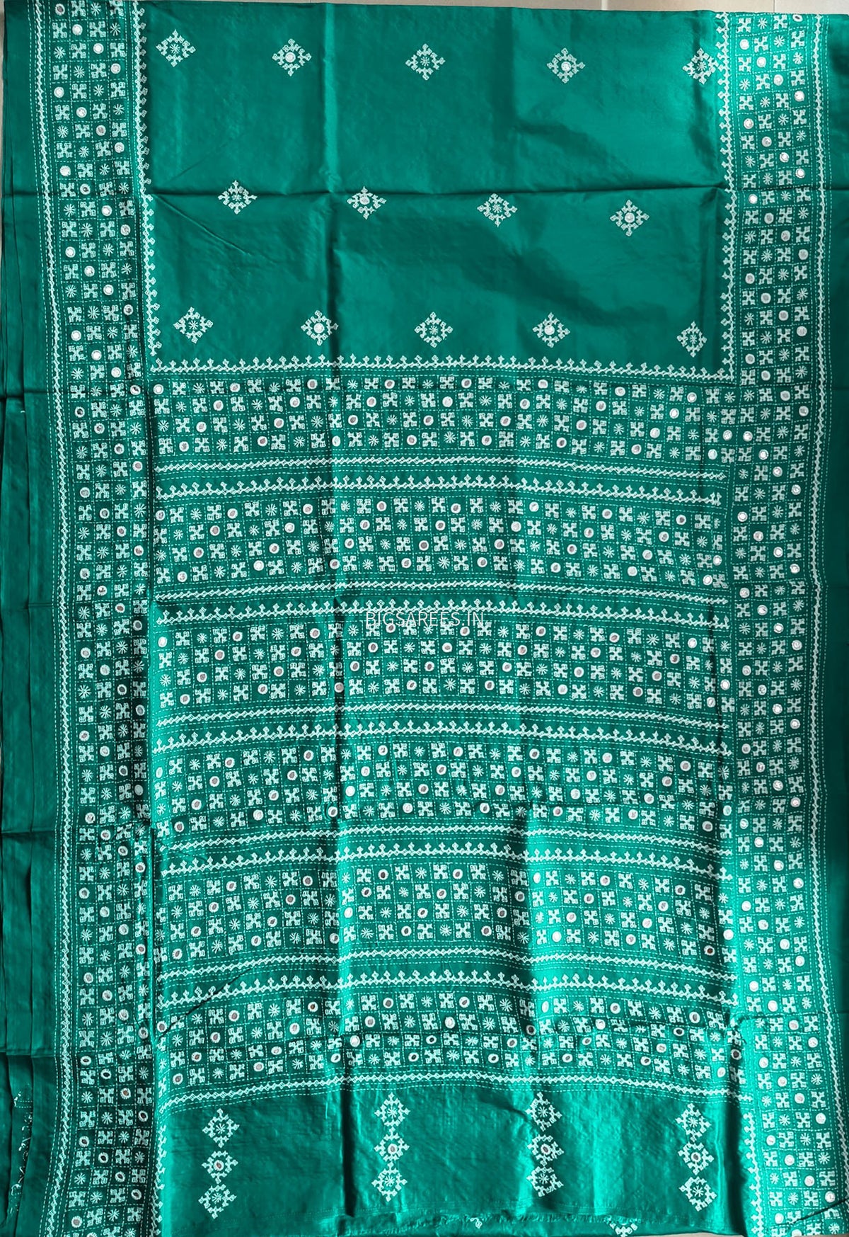 Kutch Hand Embroidered Saree| Pure Bangalore Silk | Silk Marked | Teal