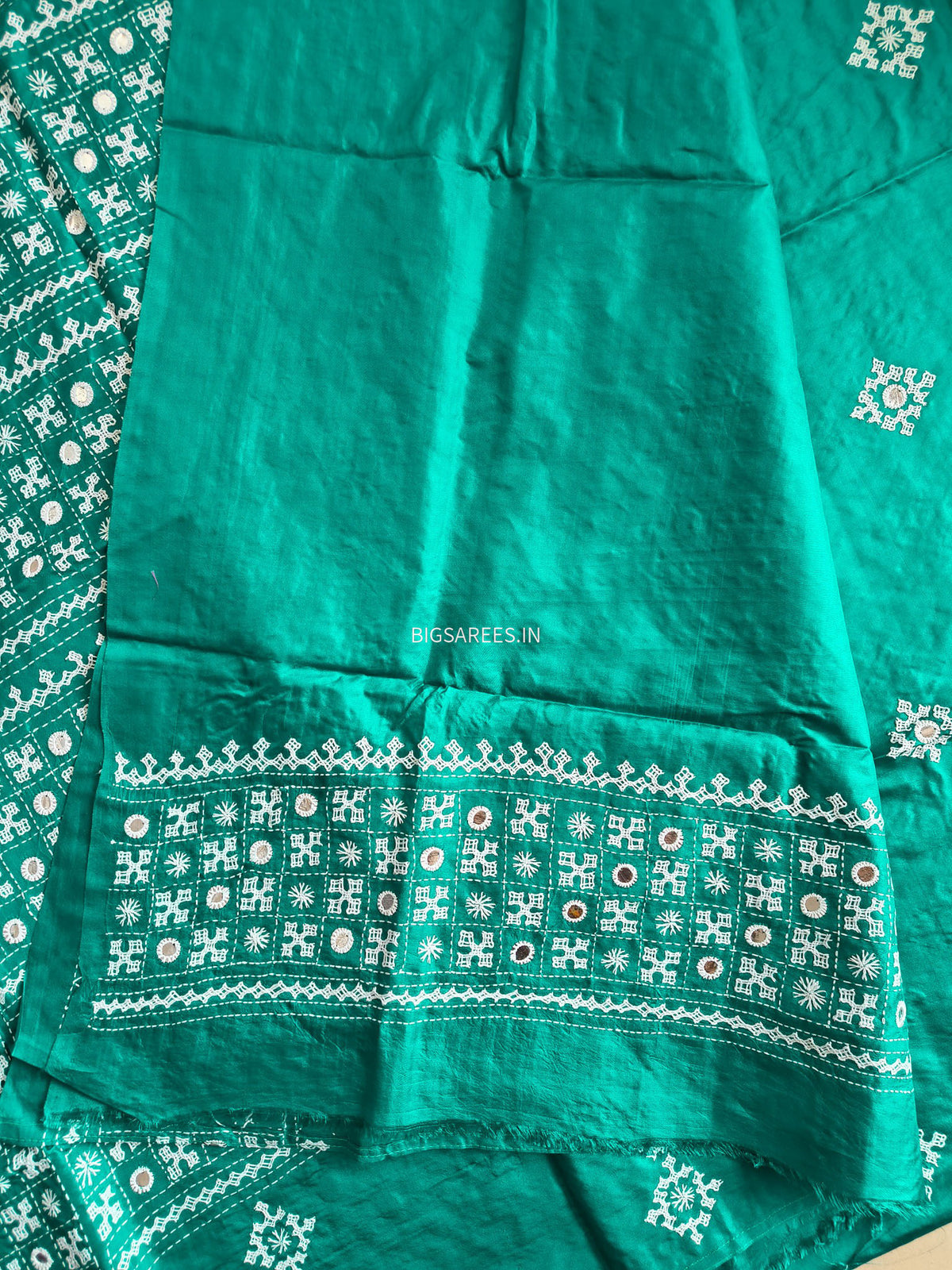 Kutch Hand Embroidered Saree| Pure Bangalore Silk | Silk Marked | Teal
