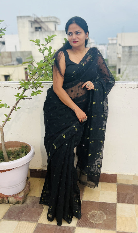 Black Soft Dhakai/Jamdani Saree