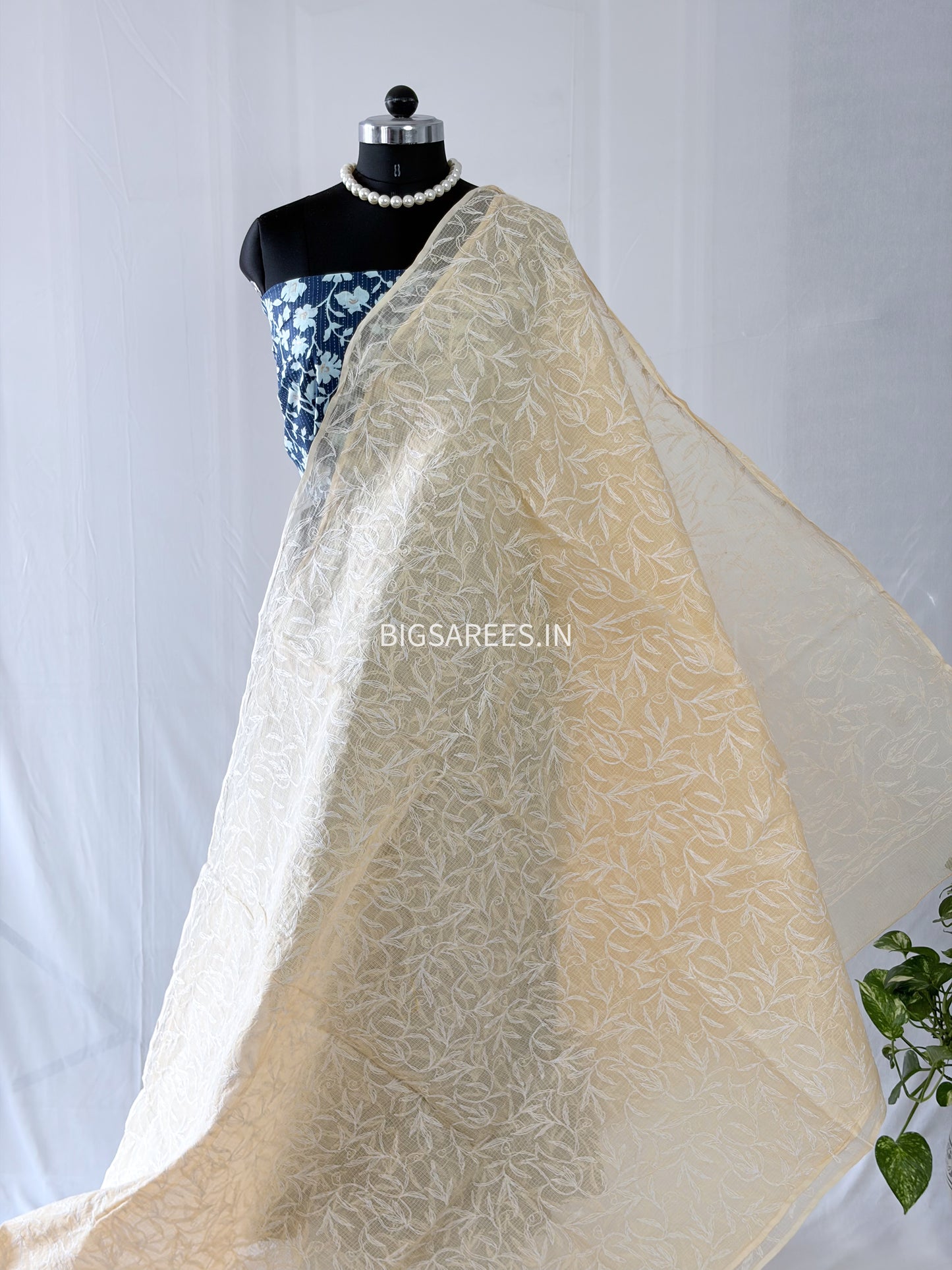 Chikankari Hand-Embroidered Saree | Kota Cotton | Light Orange