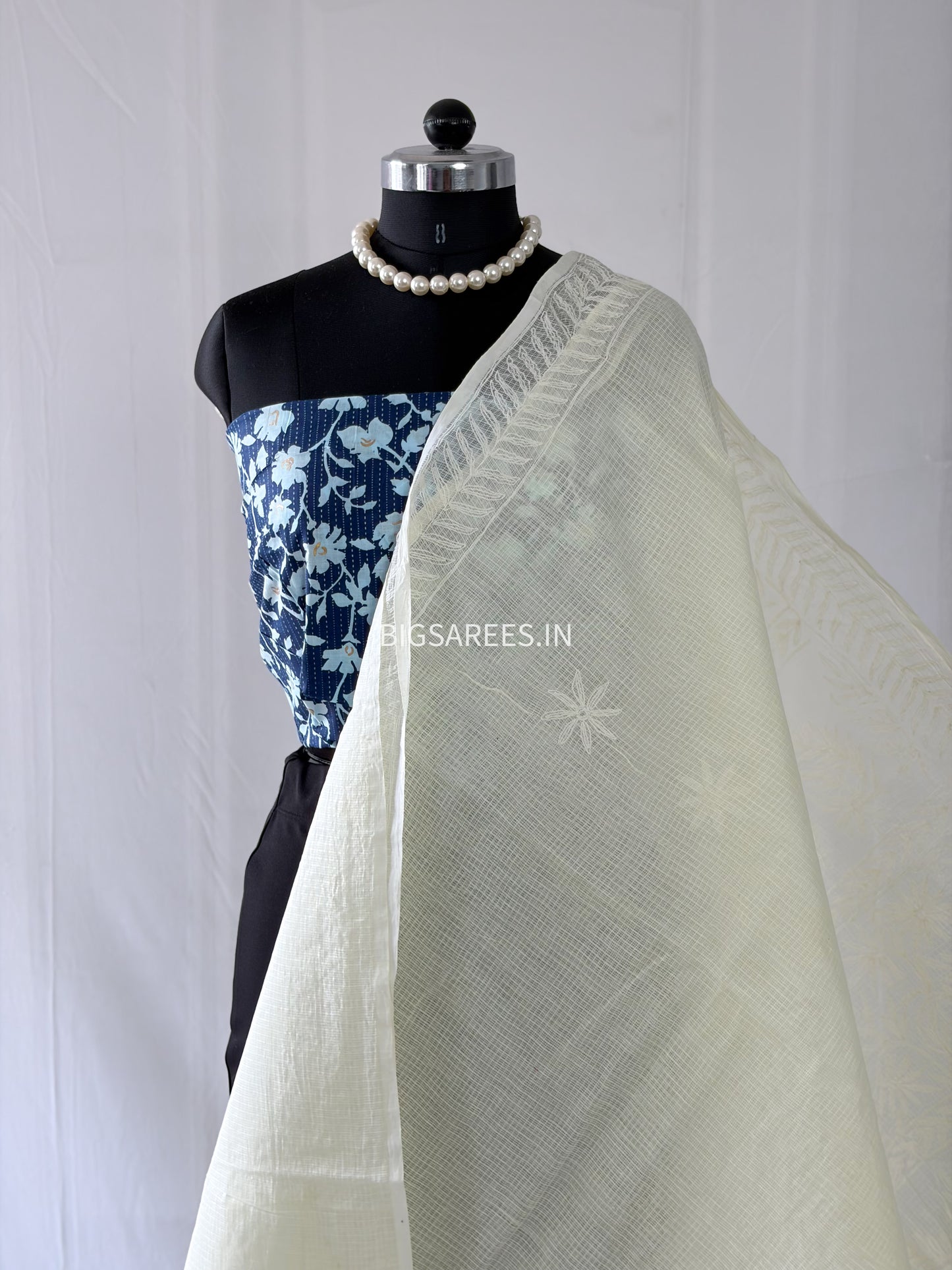 Chikankari Hand-Embroidered Saree | Kota Cotton | Cream
