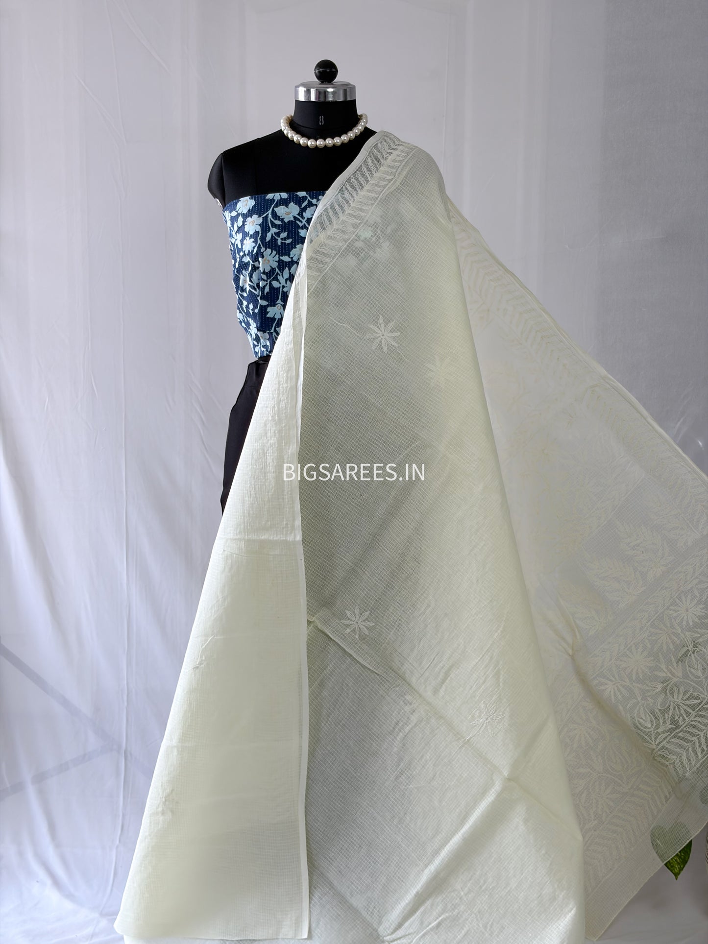 Chikankari Hand-Embroidered Saree | Kota Cotton | Cream