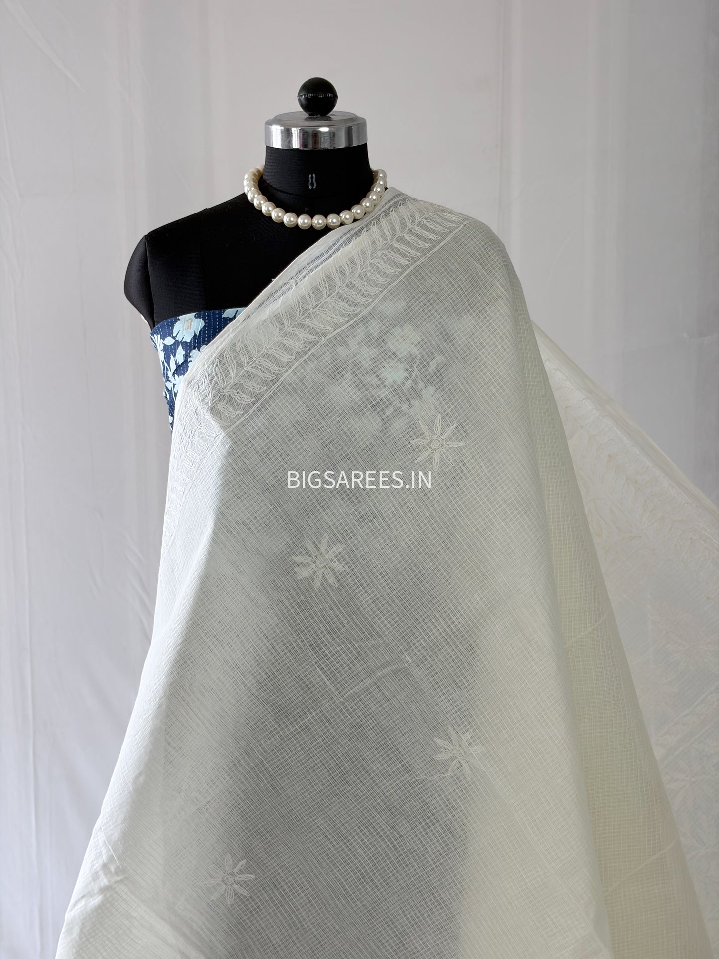 Chikankari Hand-Embroidered Saree | Kota Cotton | Light Cream