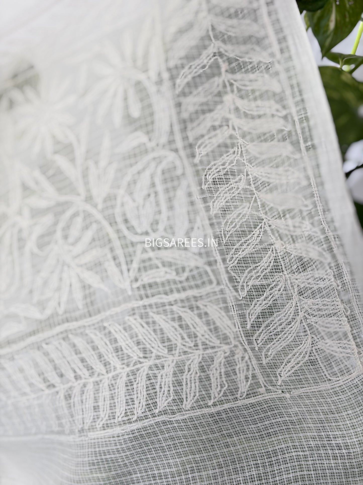 Chikankari Hand-Embroidered Saree | Kota Cotton | Light Cream