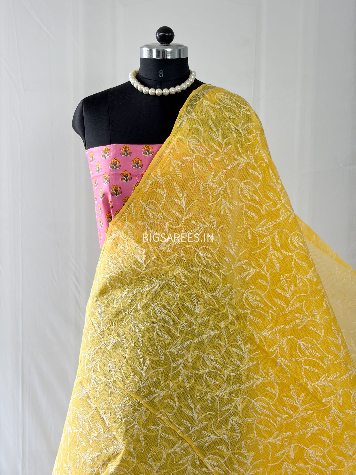 Chikankari Hand-Embroidered Saree | Kota Cotton | Yellow