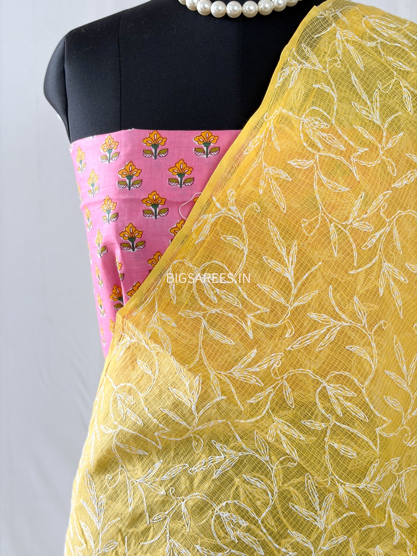 Chikankari Hand-Embroidered Saree | Kota Cotton | Yellow