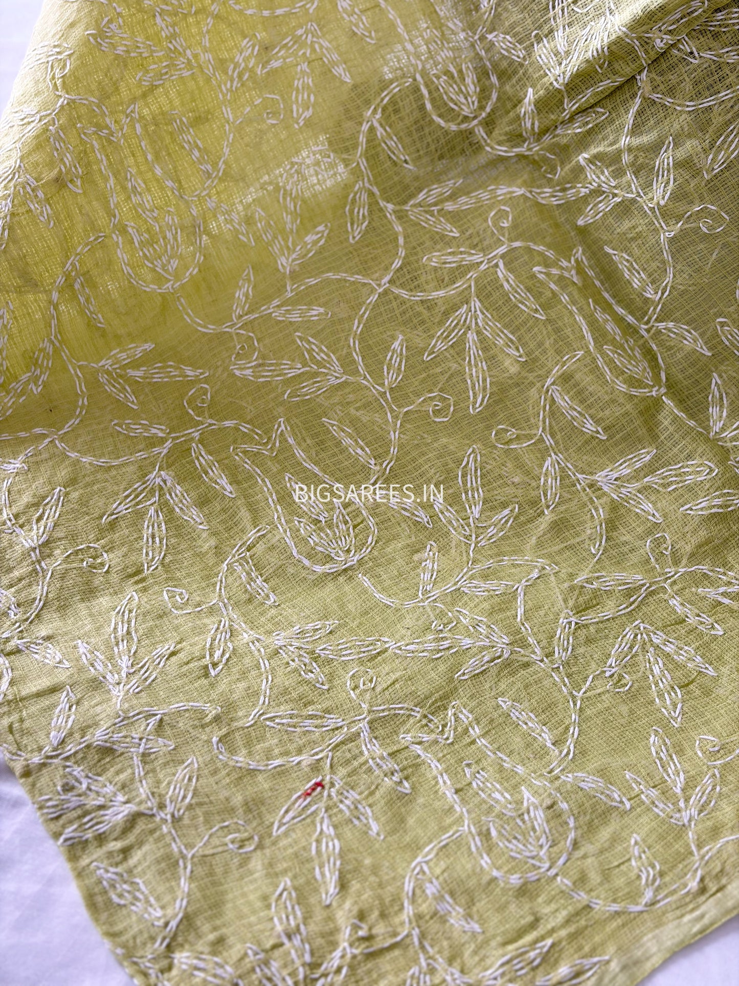 Chikankari Hand-Embroidered Saree | Kota Cotton | Lime Green